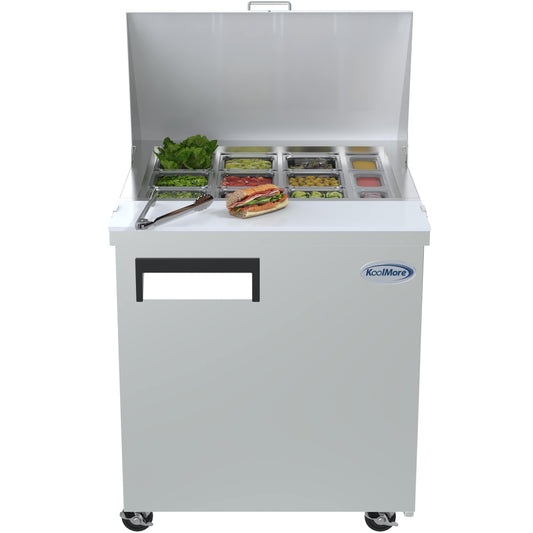 1-Door Mega Top Stainless Steel Refrigerated Sandwich Prep Table, 6 cu. ft. SPTR-1D-6C-LT. - Koolmore