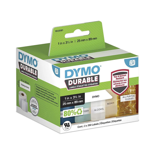 DYMO LabelWriter 1" x 3 1/2" White Poly Durable Labels