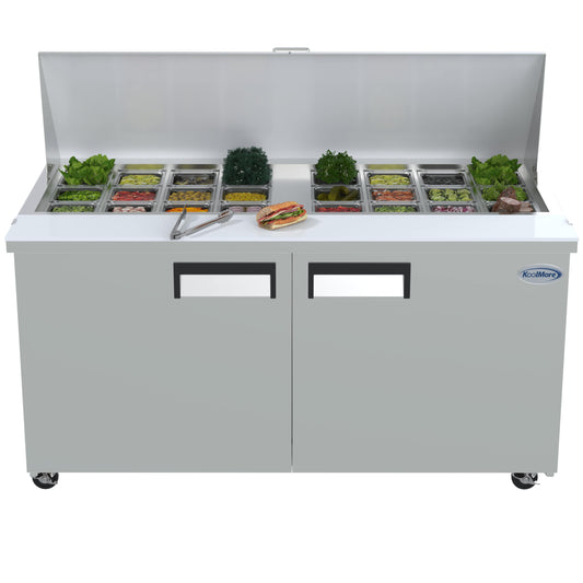 2-Door Mega Top Refrigerated Sandwich Prep Table in Stainless Steel, 15 cu. ft. SPTR-2D-15C-LT. - Koolmore