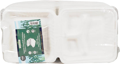 Eco-Craze - Bagasse Clamshell Container - 8x8x3" - 3 Comp