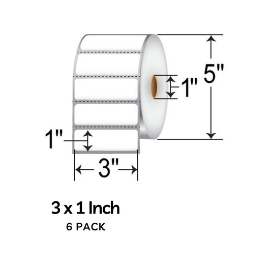 ThermaMark 3" W x 1" L Direct Thermal Paper Label (6 Pack)